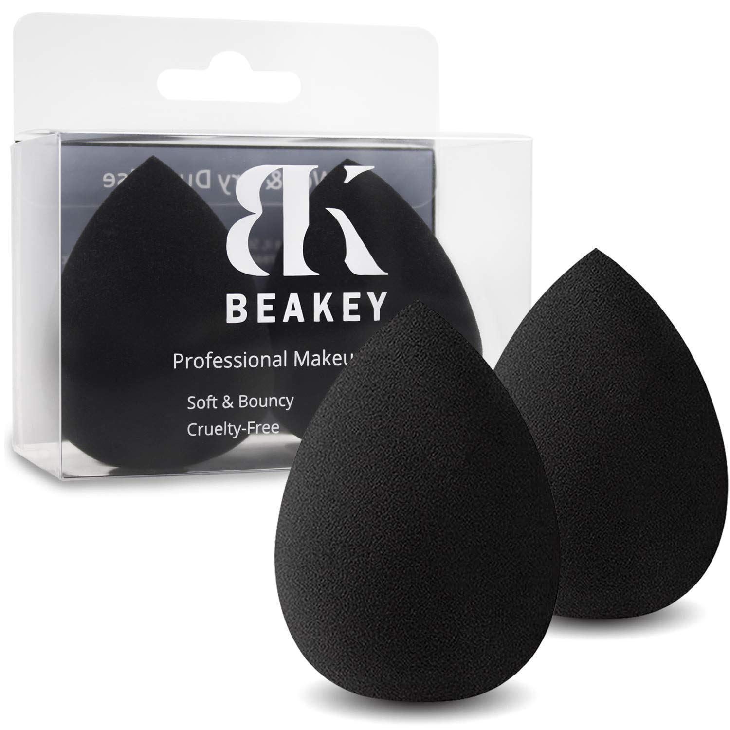 BEAKEY Makeup Sponge, Latex-free and Vegan Makeup Blender Beauty Sponge, Flawless for Cream, Liquid Foundation & Powder Application (2Pcs, Black) : Beauty