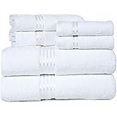 Lavish Home 6 Piece Bathroom Towels Set - 625GSM 100% Cotton Bathroom Essentials with 2 Absorbent Wash Cloths, 2 Hand Cloths, and 2 Bath Towel for Shower, Gym, Dorm and Spa (White)