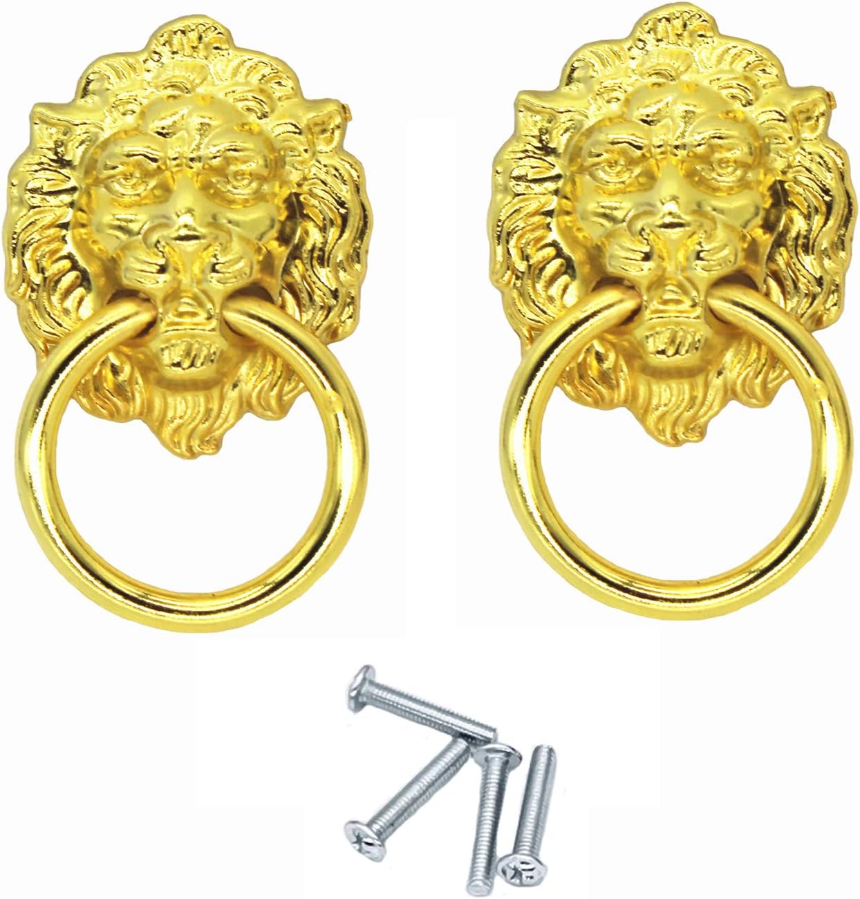 YankMooM 6 Pack Lion Head Drawer Handle,Antique Handles Gold with Srews Antique Style Furniture Handle for Dresser Drawer Cabinet Jewelry Box - Image 3