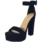 BAMBOO Women's Chunky Heel Platform Sandal with Ankle Strap