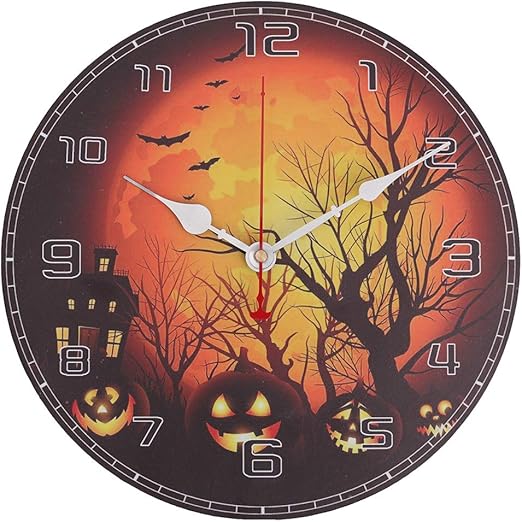 Vosarea Halloween Wall Clock Round Wooden Wall Clock Creative Clock