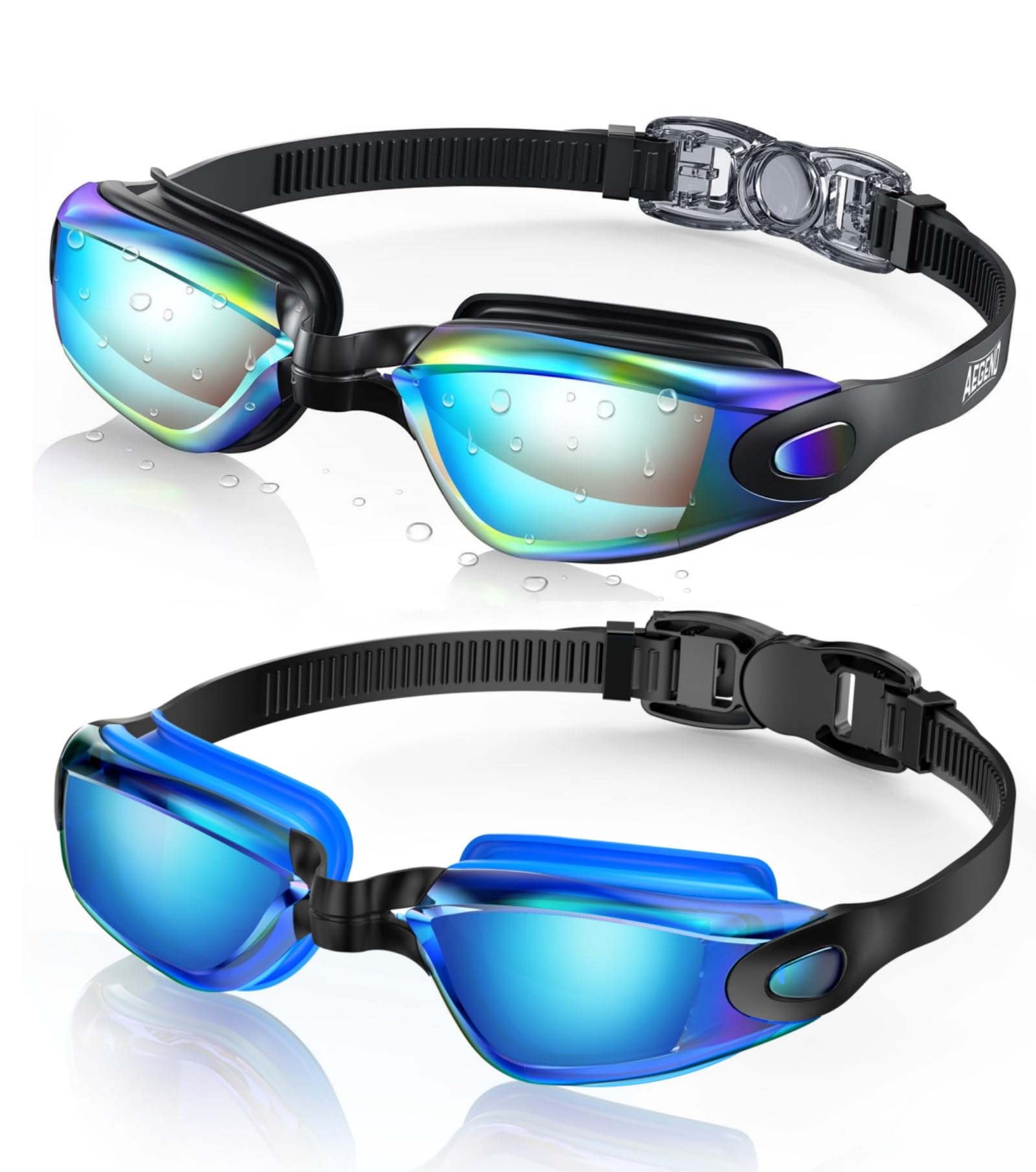 Photo 1 of Aegend Swim Goggles, 2 Pack Swimming Goggles No Leaking Adult Men Women Youth, Aqua & Blue-black