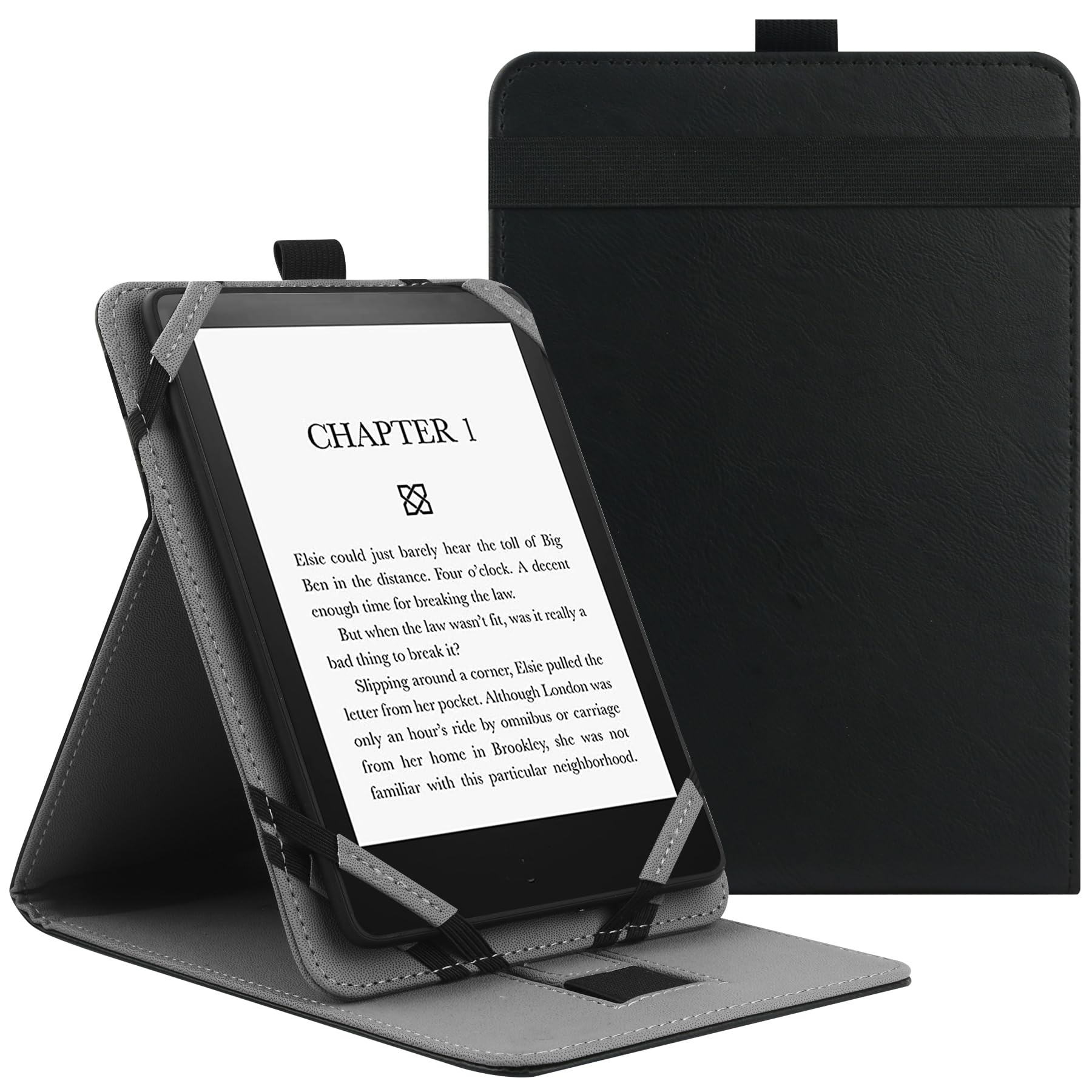 VOVIPO Universal Protective Case for 6" 6.8" 7" kindle paperwhite eReaders, Folio Stand Cover with Handstrap Compatible with kindle paperwhite/Kobo/Pocketook/Sony 6/6.8/7 inch ebook reader -Black