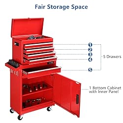 TUFFIOM 5-Drawer Rolling Tool Chest, Tool Storage