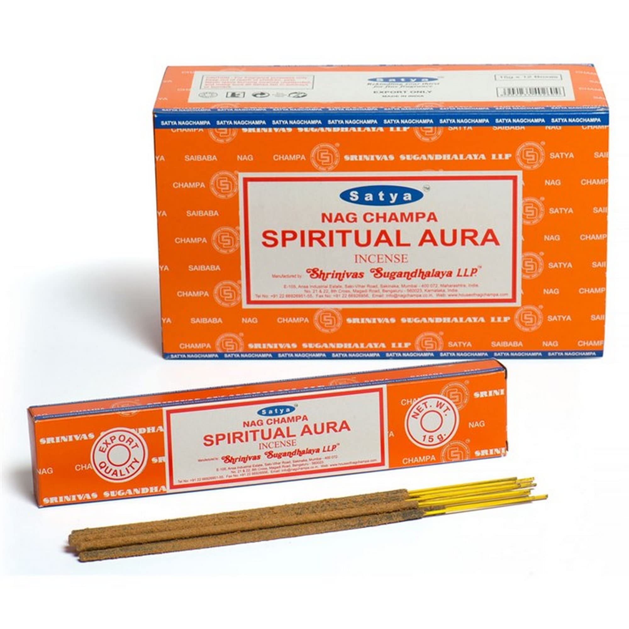 Satya 01413 Nag Champa (SPIRITUAL AURA) Incense Sticks 12 Packs x 15g