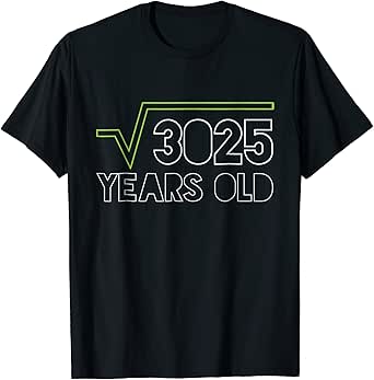 Amazon.com: Square Root of 3025 T-shirt 55th Birthday 55 ...