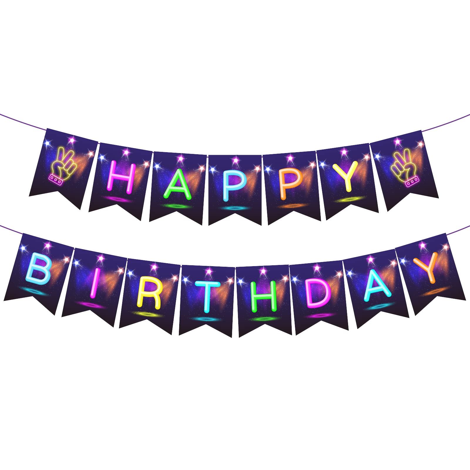 Dusenly Neon Happy Birthday Banner Glow in The Dark Birthday Banner Rainbow Neon Sign Black Light Party Decoration Supplies