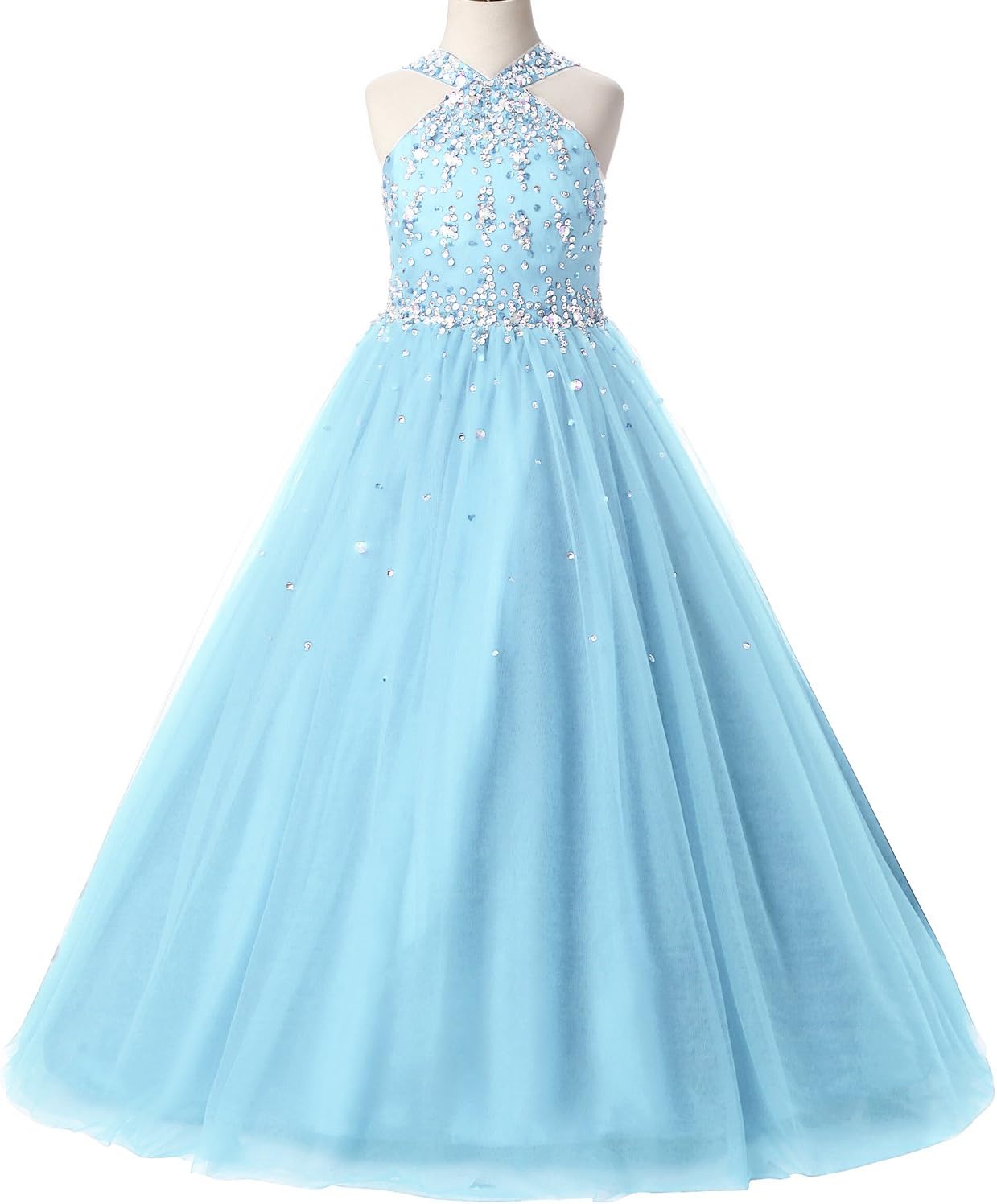 Meilishuo Girls Beading Pageant Dresses Sparkly Crystal Birthday Party Ball Gown XM008