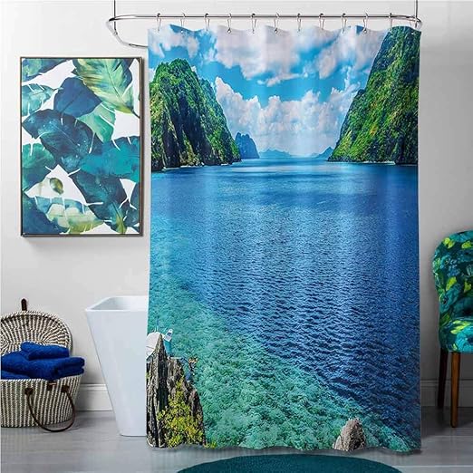 SKDSArts - Cortinas de ducha para baño de color gris y amarillo