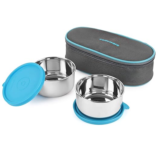 Buy Cello Steelox Stainless Steel Lunch Box2, Blue, (375ml x 2