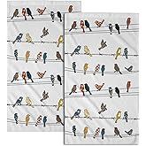 Mweet Rowley Birds Hand Towels Set of 2,14 x 28 Inch Colorful Boho Cute Farmhouse Country Nature Modern Ultra Soft Tea Towel for Hotel Gym Home Bathroom Kitchen Decor