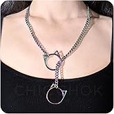 C CHIC CHOK YOUR BODY TALK Cat O-Ring Slip Chain Necklace Stainless Steel Cuban Chain Punk Choker Necklace Jewelry Gift for Women