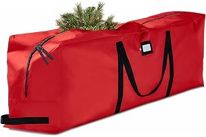 Zober Large Christmas Tree Storage Bag - Fits 9 Ft Artificial Trees - Tear Proof 600D Oxford Fabric Waterproof Christmas Tree Bag For Storage Box For Xmas - Strong, Durable Handles - Card Slot - Red