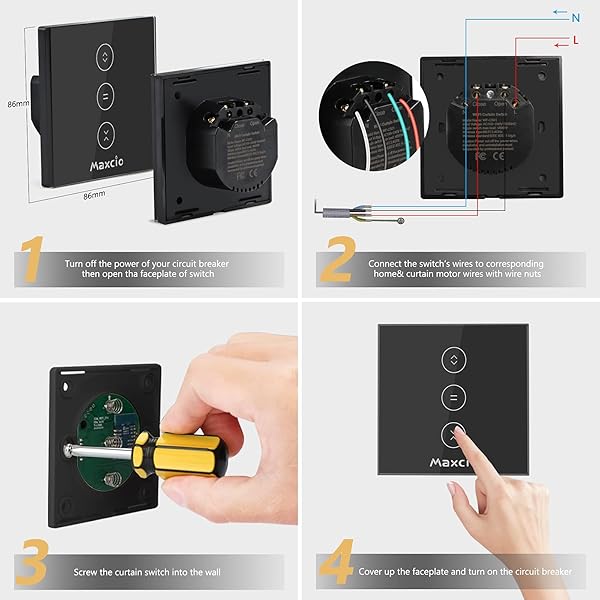 LED ControlableWifi Interruptor Persiana Maxcio Interruptor Tctil Inteligente WiFi Controlable de APP y Voz Compatible con Alexa y Google Home con Temprizador para Motor Persiana Tubular
