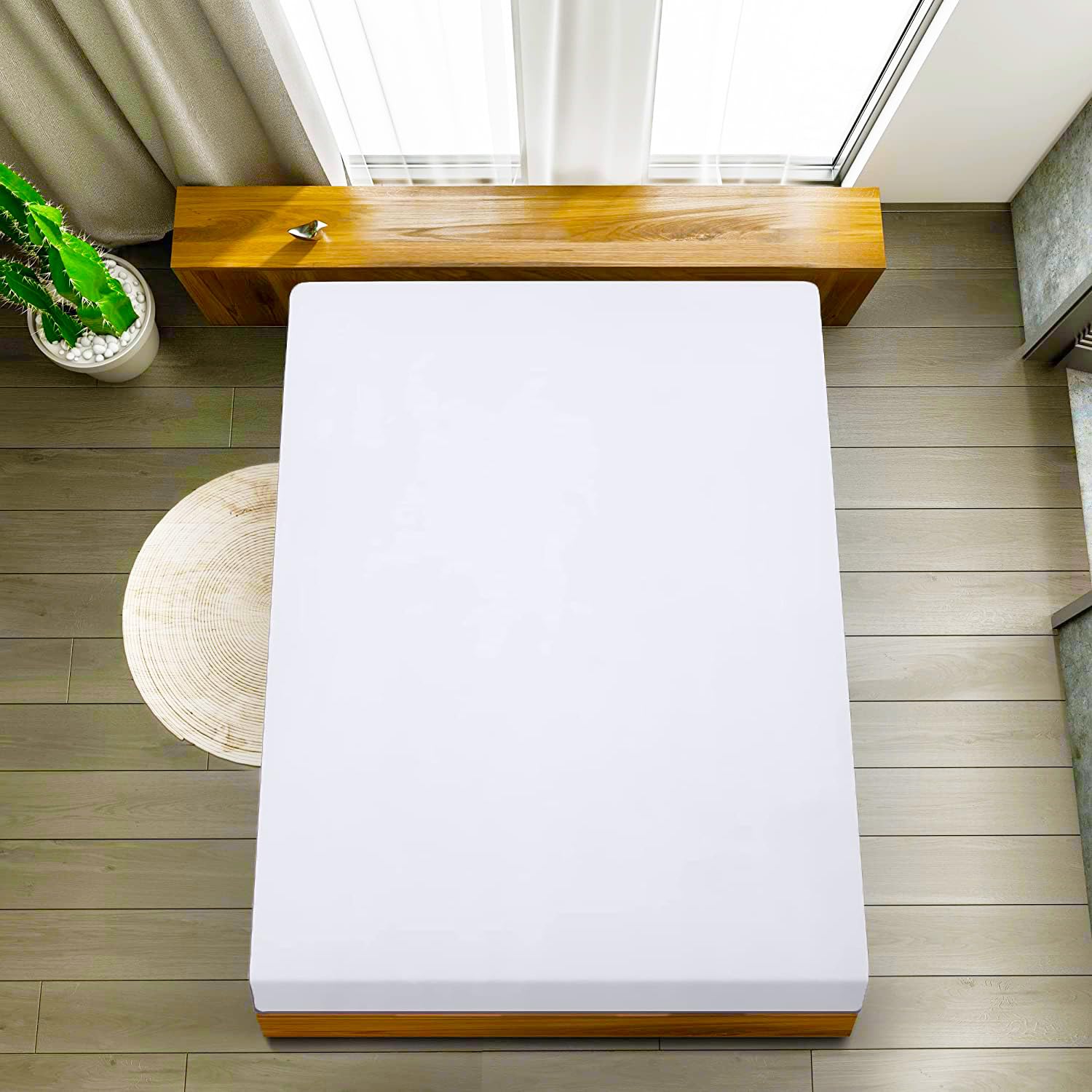 Ev Dekor Fitted Sheet Double, White - Deep Pocket Bedsheet 10inch (25 cm) - Soft Brushed Microfiber Fabric - Shrinkage and Fade Resistant - Bottom Sheet - Double Bed Fitted Sheets