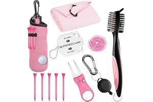 karamagic 11 Pcs Golf Accessories Kit, Include Golf Ball Bag with Hook Tees Towel Cleaner Brush Ball Marker Divot Tool Score Counter