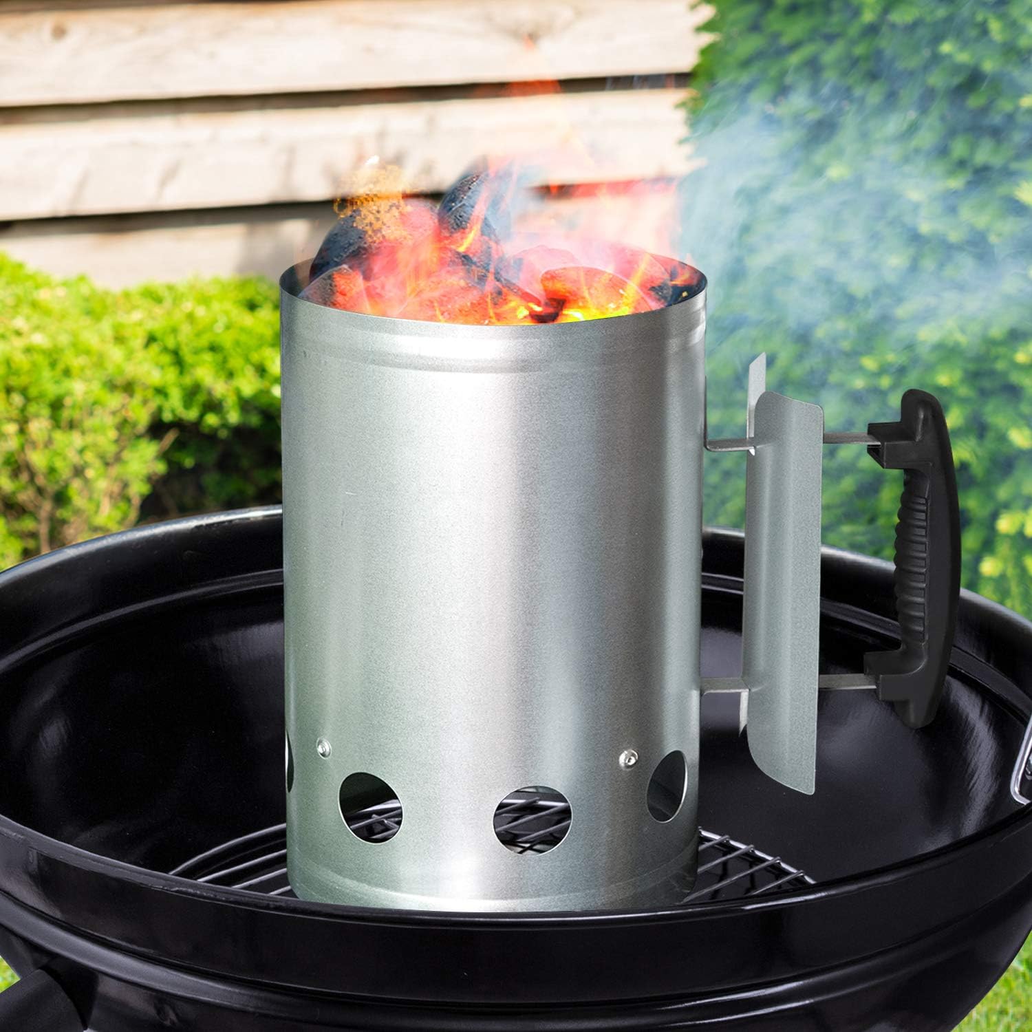 BEAU JARDIN Charcoal Chimney Starter 11"X7" Grill Barbecue BBQ Galvanized Steel Chimney Lighter Basket Outdoor Cooking Quick Rapid Fire Briquette Starters Can Canister for Grilling Camping Accessories : Garden & Outdoor