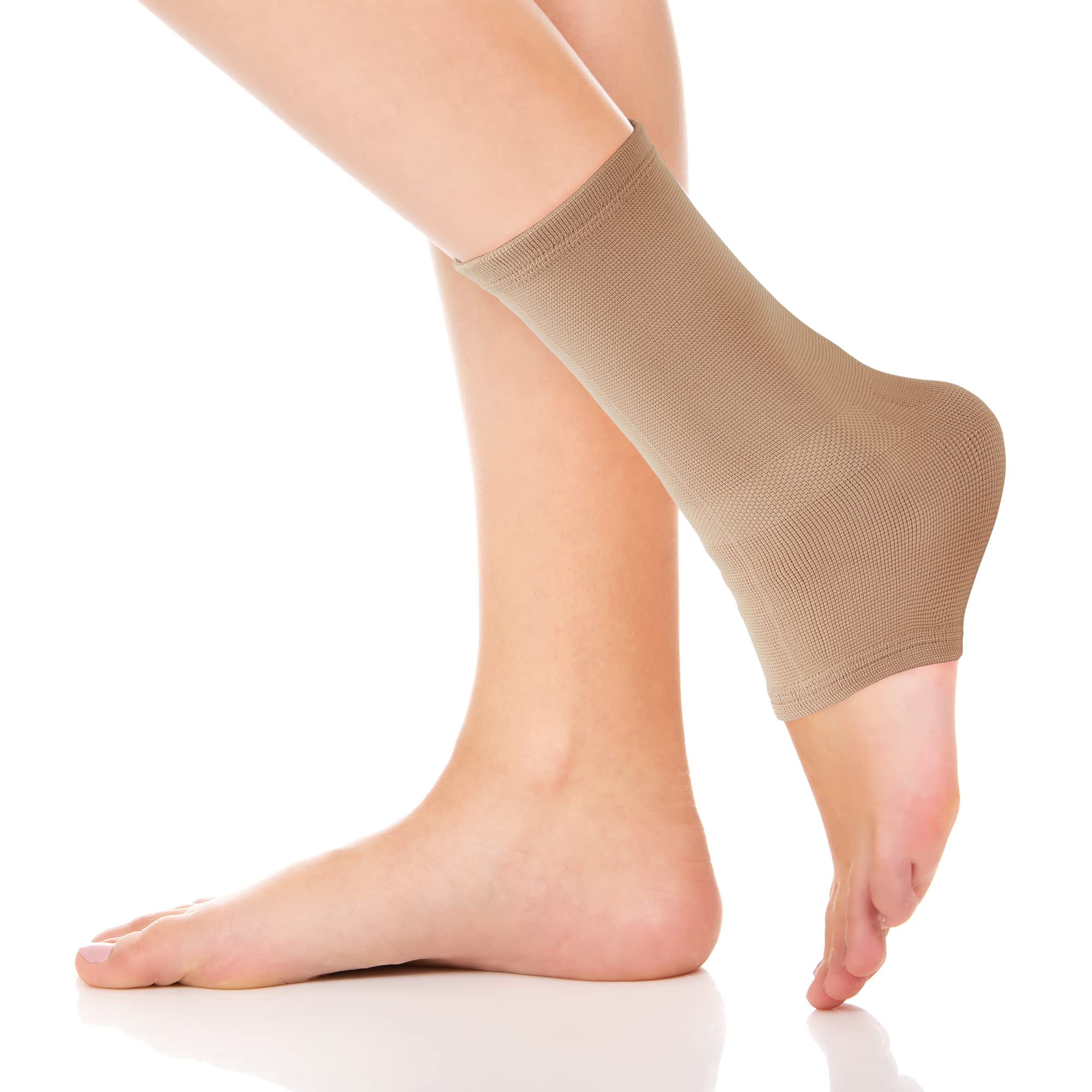 Actesso Elasticated Ankle Support Sleeve - Pain relief and stabilisation for weak or Injured ankles. Black or Beige & left or right use (Beige, Large)