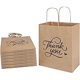 bagmad 50 Pack 8x4.75x10 Inch Medium Brown Paper Gift Bags with Handles Bulk, Thank You Kraft Paper Bags for Party Favors Grocery Retail Shopping Wedding Craft Sacks (Plain Natural, 50pcs Count)