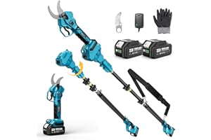 SEESII Pole Electric Pruning Shears: 1.8" Cutting Diameter 2-in-1 Cordless Power Pruner - Brushless Motor, Dual 4.0Ah Batteries, Extra SK5 Blade, 4 Modes Adjustable Branch Cutter for Garden Trimming