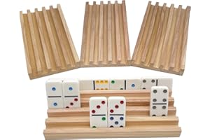 SUTIMSHE Natural Wood Domino Racks, Domino Tiles Holders,Domino Trays Set of 4 for Mexican Train Chickenfoot and Other Dominoes Games