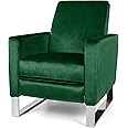 Great Deal Furniture Arvin Modern Velvet Push Back High Leg Recliner with Stainless Steel Legs, Emerald and Silver