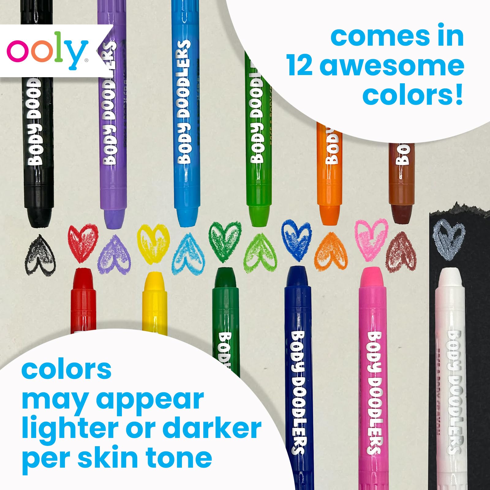 Ooly Body & Face Paint Crayons, 12 Colors, Skin Safe Paint Stick Twist Crayons for Face Painting Parties, Great Body Painting Kit, Summer Crafts for Kids