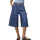 Dokotoo Womens High Waisted Stretch Wide Leg Cargo Denim Shorts Casual Below The Knee Length Jean Shorts with Pockets