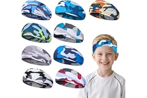 GVHNTK 9 Pcs Sweatbands for Kids Boys Sports Headbands Athletic Headbands Breathable Kids Sweatbands Elastic Headband for Sports Running Football Basketball