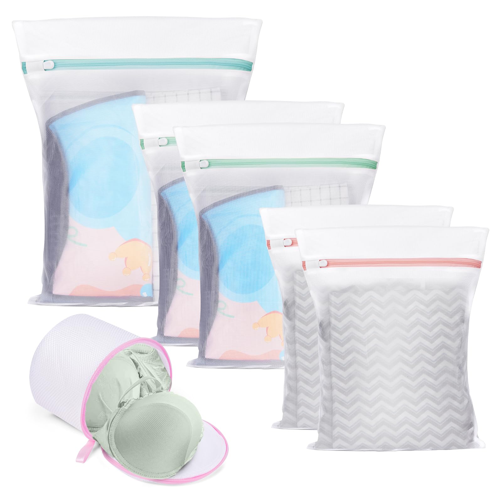 Flintronic Mesh Laundry Bags, 5pcs Laundry Bag+1pcs Bra Laundry Bags, Reuse Washing Machine Bag Blouse, Hosiery, Lingerie, Clothes, Bra (F4-3493389) — image 1