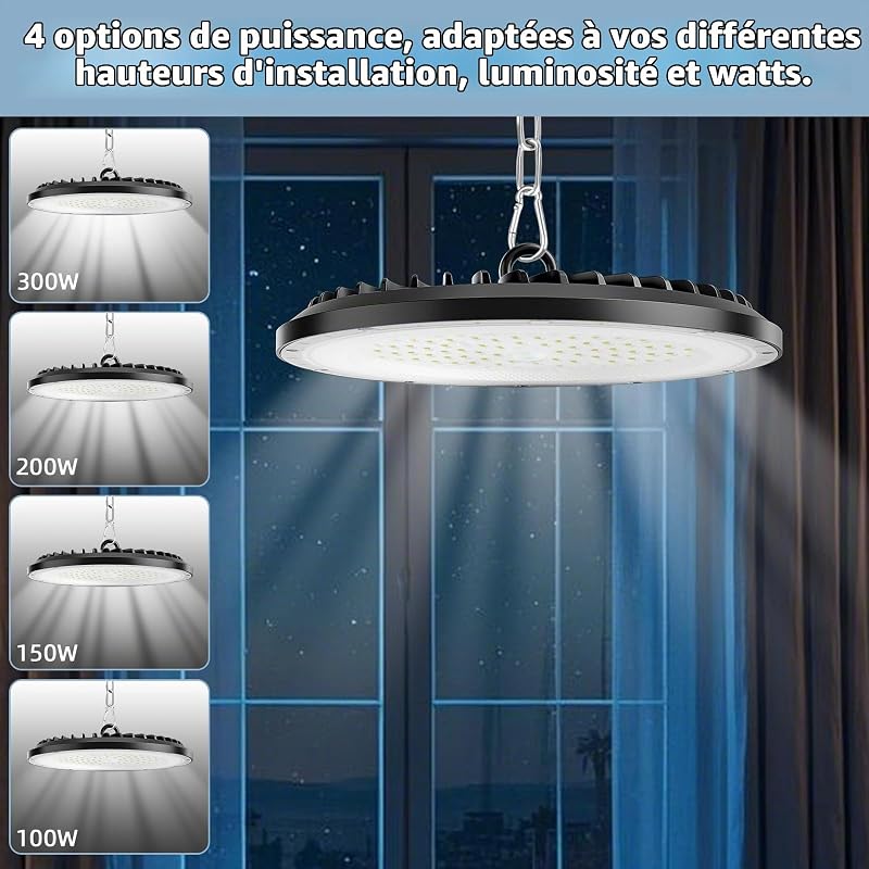 200W UFO LED High Bay Light, 30000LM, 6000K blanc froid UFO LED atelier lumière, IP65 imperméable à l'eau lampe，Convient aux usines, garages et entrepôts (4 Pack, 200W)