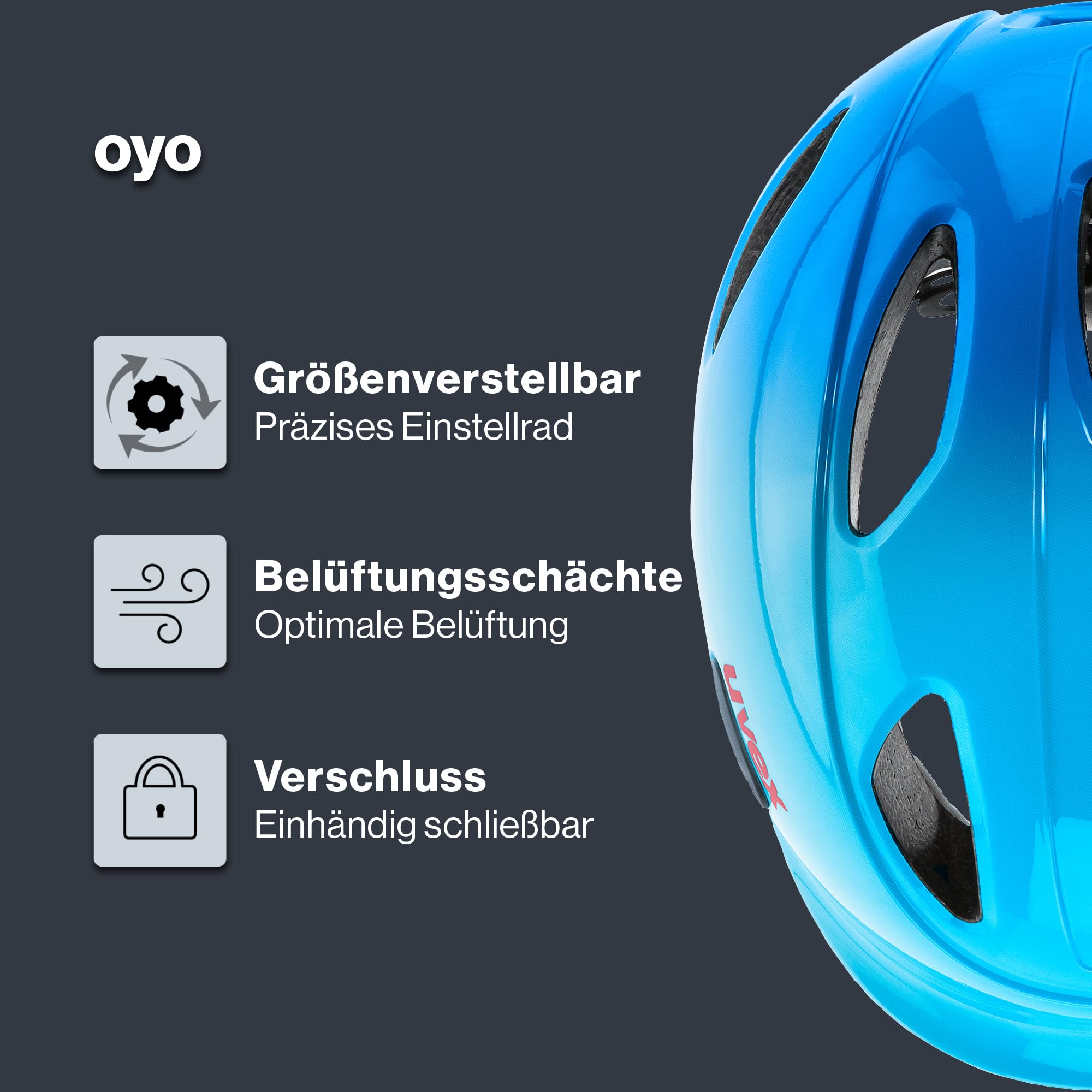 uvex OYO - Leichter Fahrradhelm für Kinder - intergierter Seitenschutz - erweiterbar mit LED-Licht - Ocean Blue - 45-50 cm 2