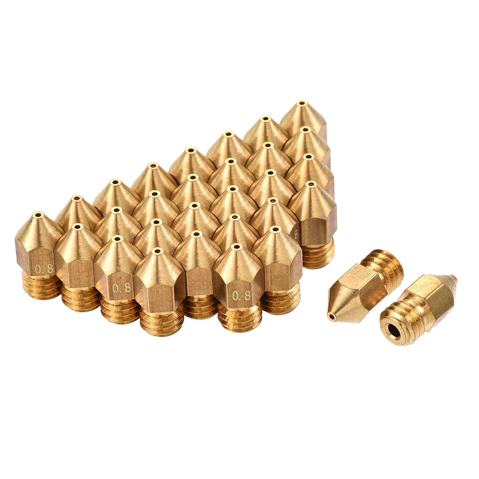 sourcing map 0.8mm 3D Printer Nozzle, 30pcs M6 Thread for MK8 1.75mm Extruder Print, Brass