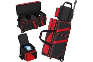 Aleemin 4 Ball Bowling Bag with Wheels, Bowling Bag 4 Ball Roller with Multi-pocket & Shoe Compartment & Retractable Handle, 3 Ball Roller Bag + 1 Ball Color Matching Add On Tote