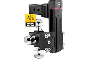 Airbird Anti-Rattle Adjustable Trailer Hitch Ball Mount, 2.5-Inch Receiver, 7 Inch Drop, 2 and 2-5/16-Inch Balls, 18,000 LBS, Truck Hook Three Balls Mount for Towing RVs and Motorcycles