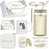 WEDNGGF Bridesmaids Proposal Gifts & Bridesmaid Proposal Kits — Be My Bridesmaids Box with Wine Glass, Mug, Jewelry Box, Candle, Cosmetic Bag & Bracelet — Will You Be My Bridesmaid Gift Set