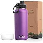 koodee Insulated Water Bottle, 32 oz Stainless Steel Double Wall Vacuum Wide Mouth Sport Bottle with Leakproof Spout Lid (Purple)