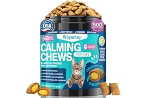 Woyamay Cat Calming Treats, 500 Crunchy & Creamy Calming Chews for Cats, Natural Calming Cat Treats to Manage Stress & Anxiety, Tasty Calm Chews Supplement, Chicken Flavor