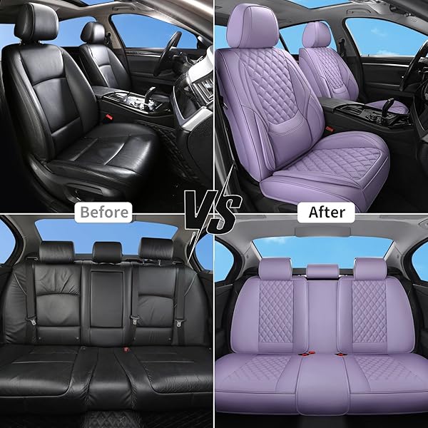 SXIKIN CAR SEAT COVERS FULL SET PURPLE, LUXURY FAUX LEATHER WATERPROOF NON-SLIP WOMEN SEAT PROTECTOR UNIVERSAL FIT FOR MOST CARS SUVS TRUCKS PICK-UPS,CAR INTERIOR ACCESSORIES(PURPLE-FULL SET)