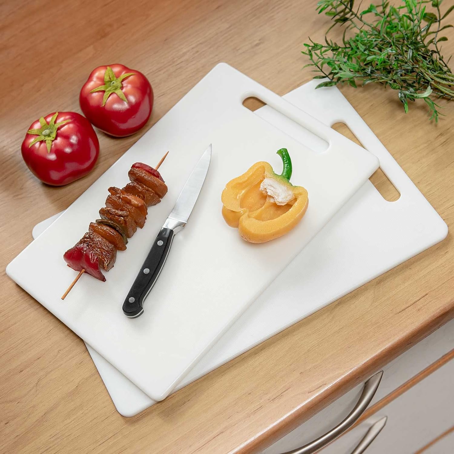 Space Home - Set of 2 Kitchen Cutting Board - Polyethylene Chopping Board - 2 Sizes - White