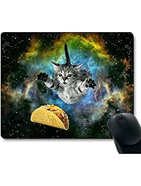 Curious Cat Flying Through Space Reaching for a Taco in Galaxy Space Hilarious Mouse Pad