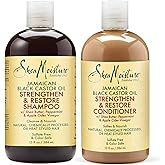 SheaMoisture Strengthen & Restore Shampoo & Conditioner Set – Jamaican Black Castor Oil for Hair Repair & Frizz Control, 13 O