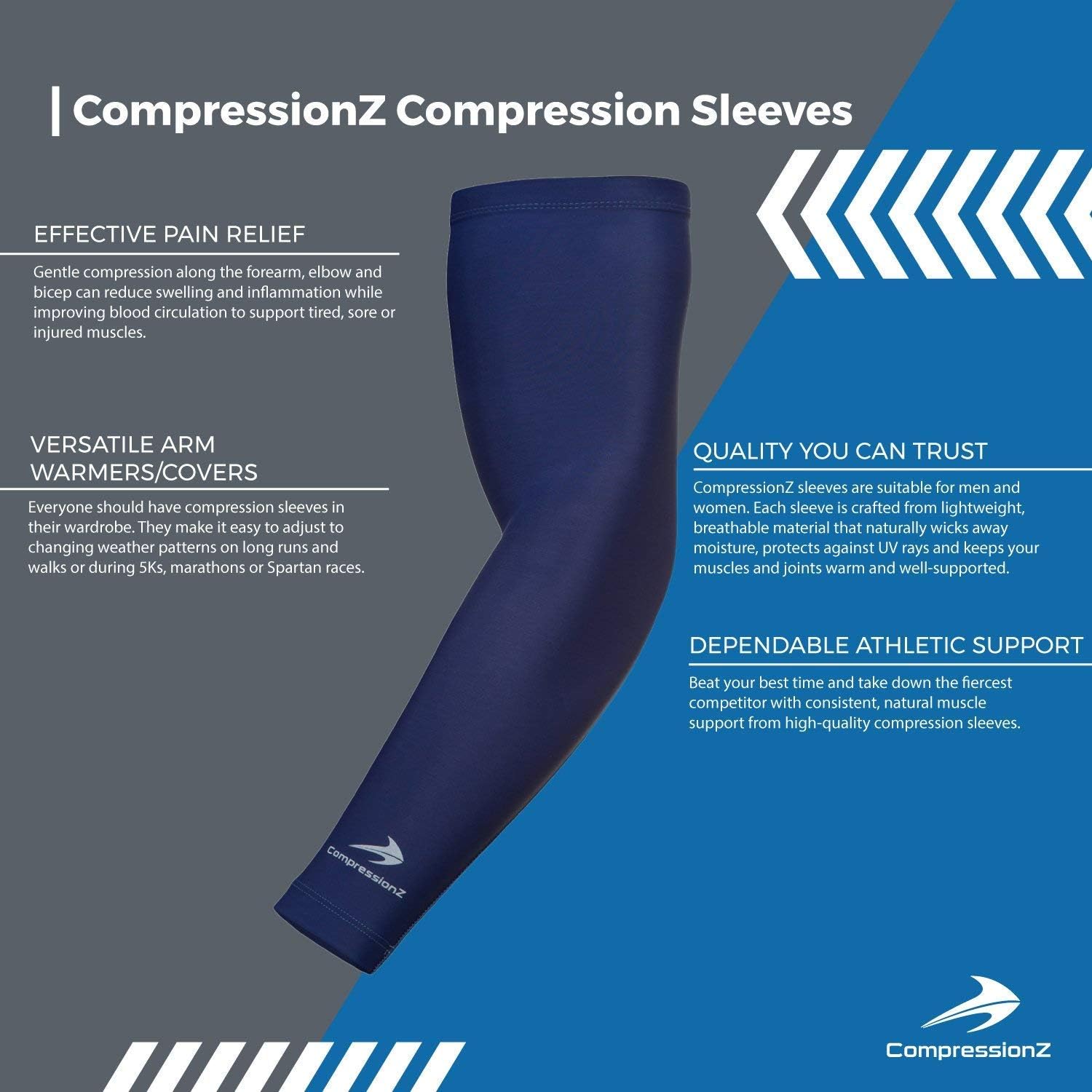 CompressionZ Compression Arm Sleeves for Men Women UV Protection Baseball Basketball Tennis Golf Elbow Sleeve Sports Arm Warmers Lymphedema: Sports & Outdoors