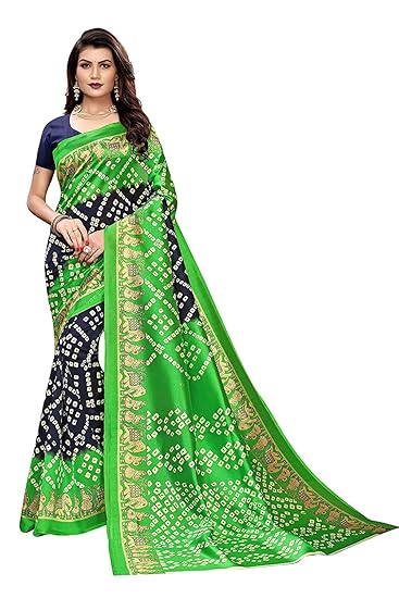 silk with blouse piece Saree (Bandhani Hathi,Free Size)