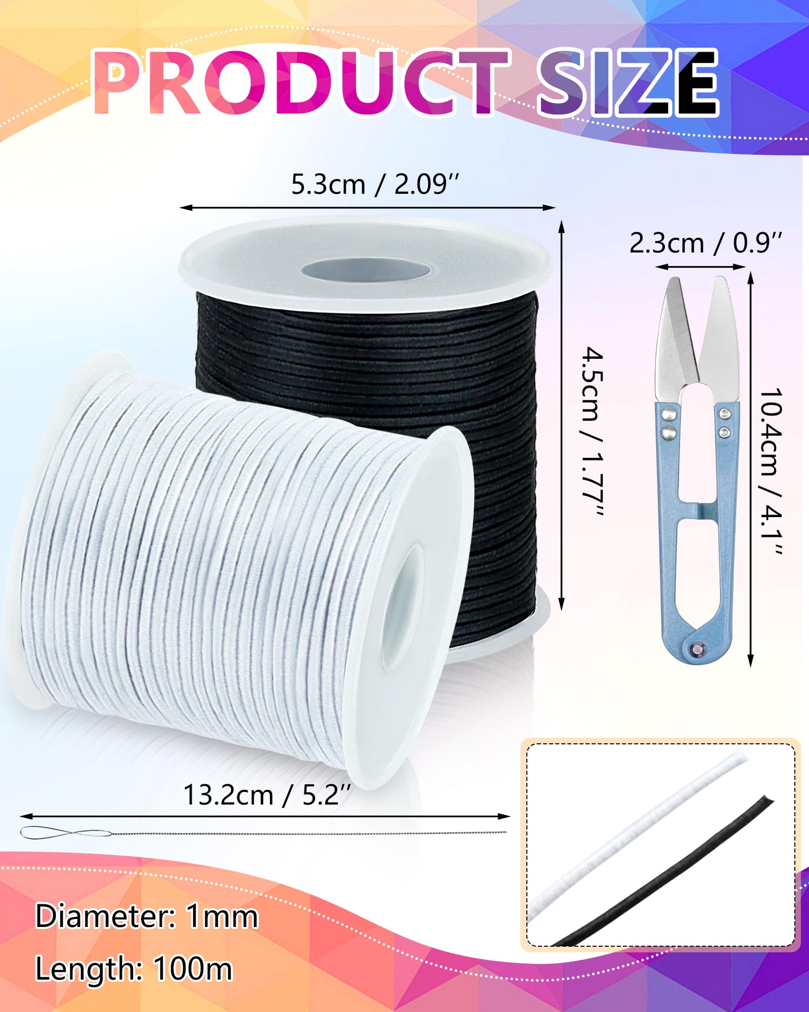 FIVEIZERO 2 Rolls Elastic Bracelet String Total 330 Feet,1.0mm,1.2mm,1.5mm Elastic Cord for Beading Stretchy String with Beading Needle for Bracelets, Sewing, Necklace, Jewelry Making and Crafts