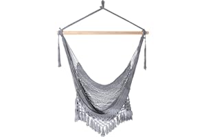 Chihee Hammock Chair Super Large Hanging Chair Soft-Spun Cotton Rope Weaving Chair, Hardwood Spreader Bar Wide Seat Lace Swing Chair Indoor Outdoor Garden Yard Theme Decoration Light Grey