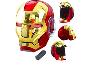 Polyacer Iron-mans Helmet Electronic MarK 5 Helmet Gold Voice Control/Sensing/Remote Control Open/Close With Sounds & LED Eyes Light Up Super Hero Movie 1:1 model Prop For Halloween Christmas Gift.
