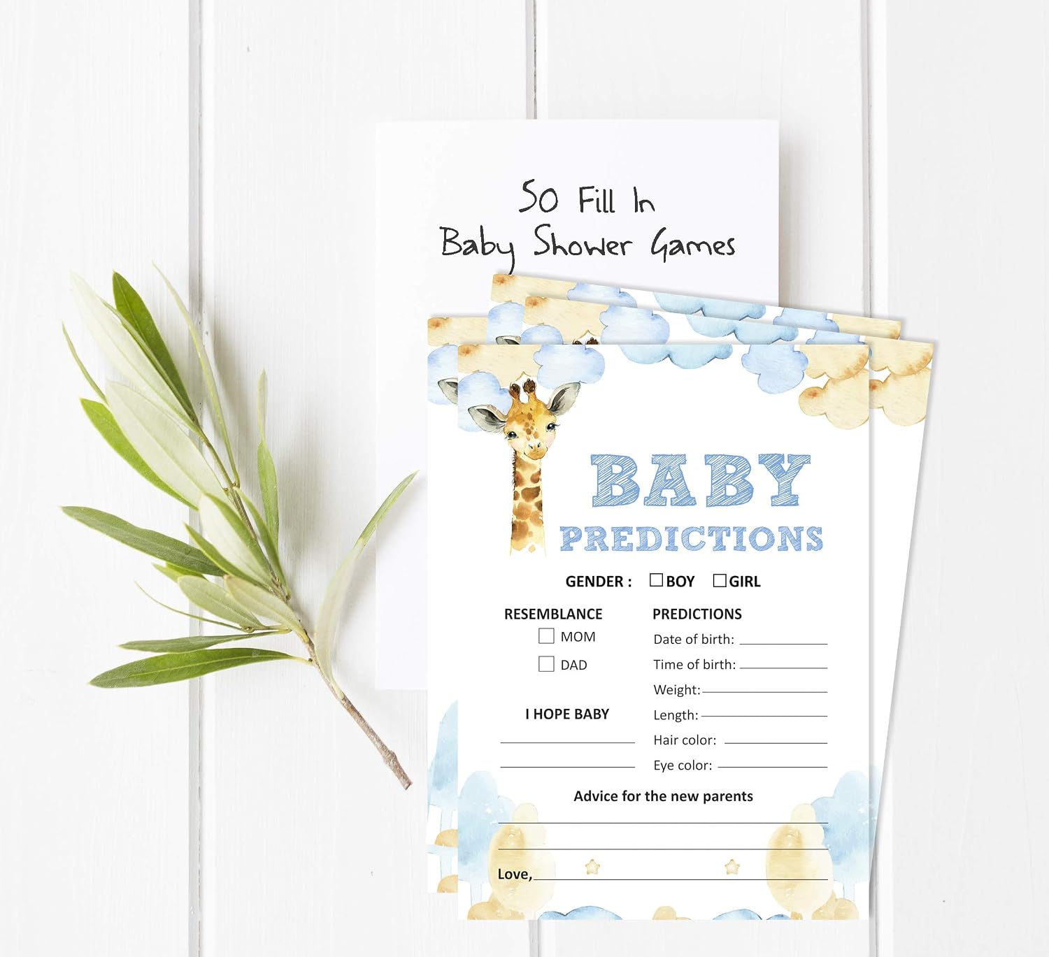 Inkdotpot 50 Prediction Cards For Baby Shower Game Giraffe Jungle Animals Party Supplies Fun Baby Shower Game Favors - Image 3