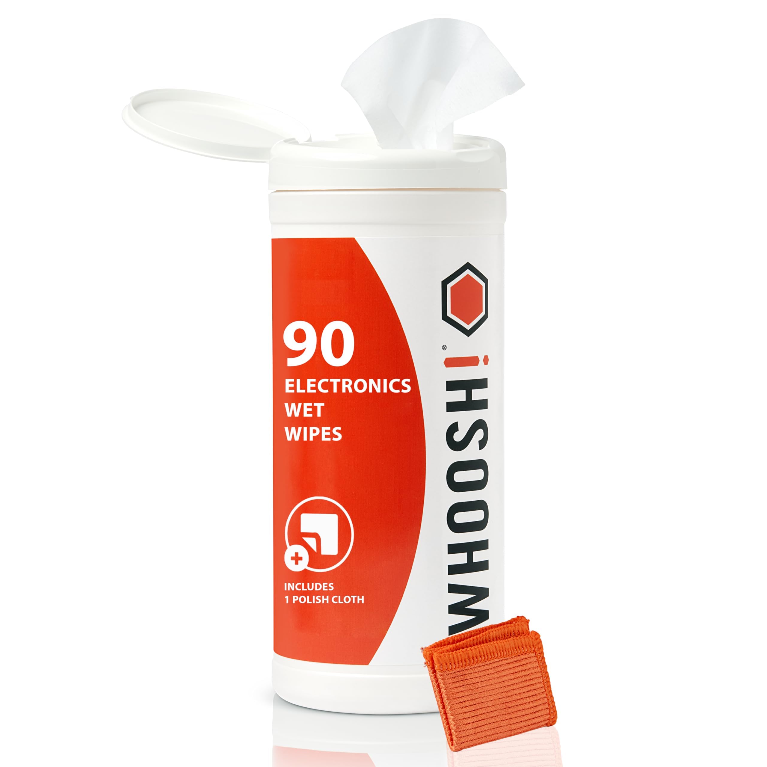 WHOOSH! Screen Shine 90 Electronic Wipes with Microsuede Cloth - Lint-Free, Non-Abrasive Wipe Design with Streak-Free Finish - Glasses Wipes for TV, Phone, Laptop, Computer and Cameras