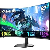 SANSUI Curved 27 Inch Monitor 100Hz Computer Monitor 1Ms FHD 1080P 1500R|110% sRGB|HDMI|VESA Compatible,for Tablet,Desktop,La